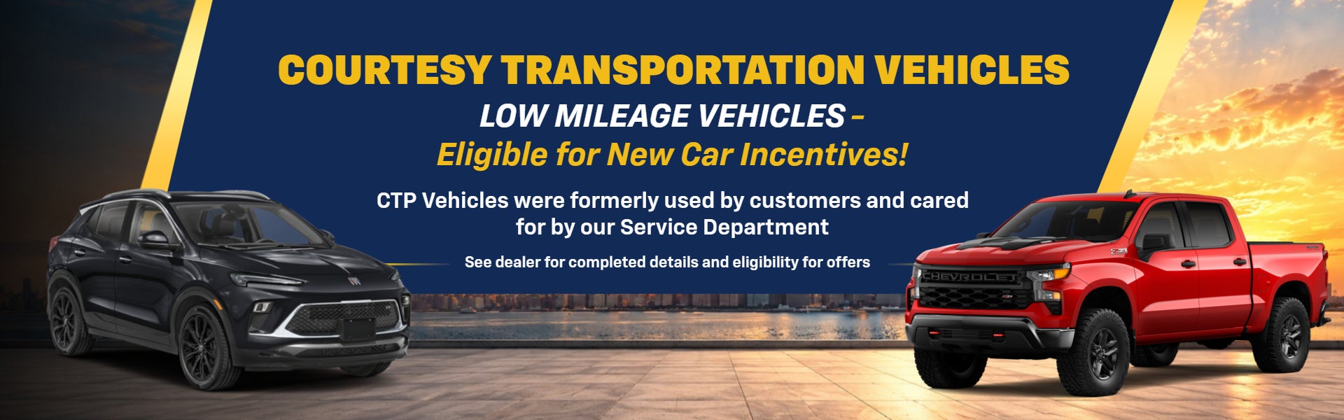 Banner advertising Courtesy Transportation Vehicles, showing